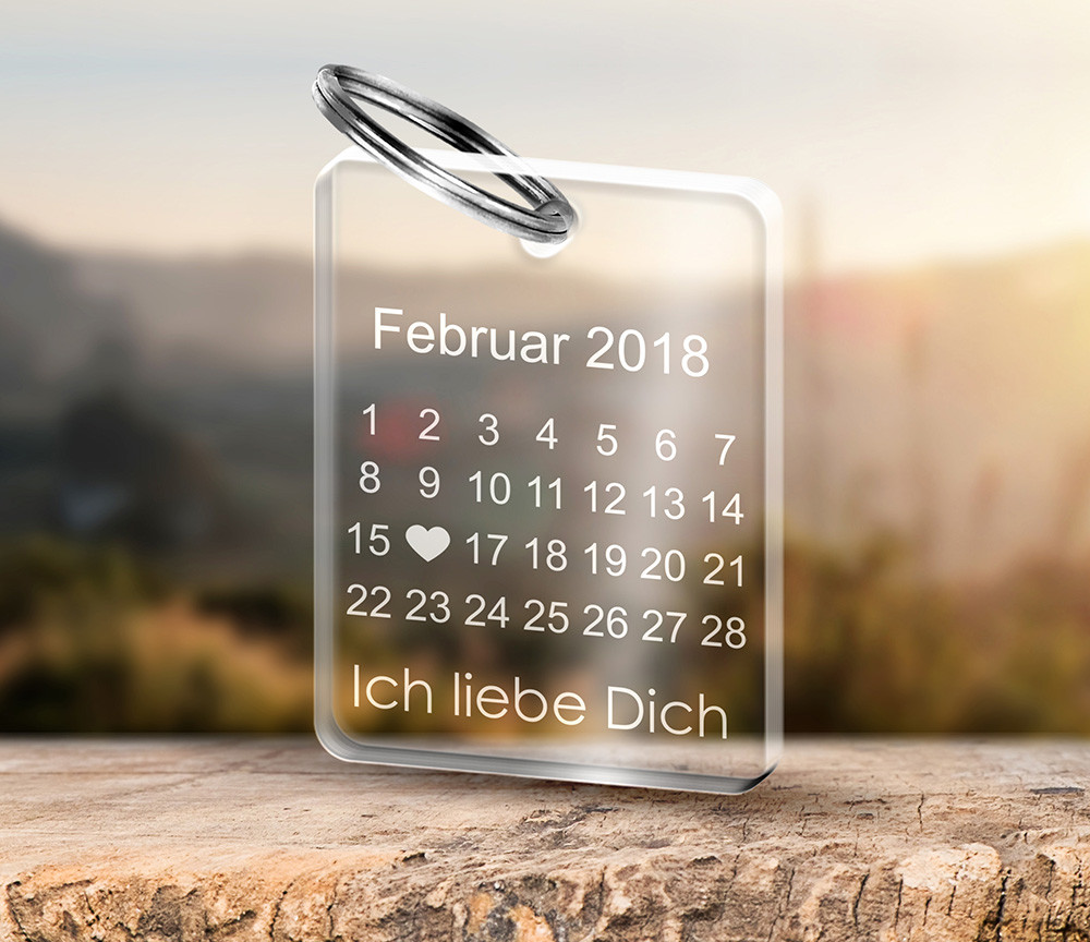 Holz Schlüsselanhänger mit Kalender Gravur Partneranhänger Jahrestag Geschenk