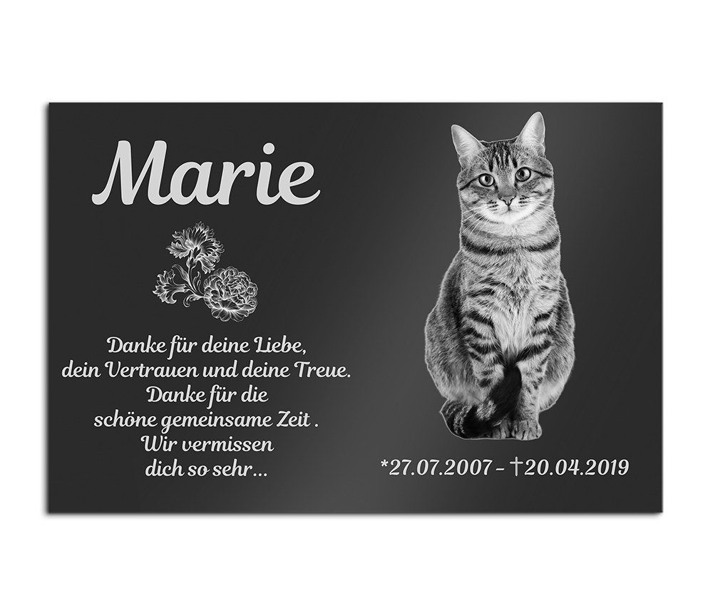 Tiergrabstein Gedenkstein Grabstein Hund Katze Hase Vogel Gravur 30 x 20 cm 