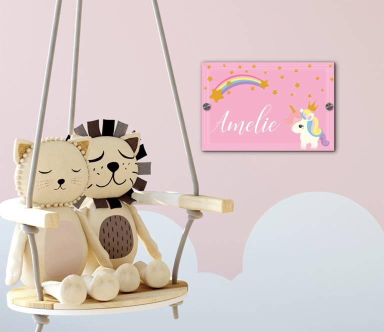 gravuru Wand-Bild "Mädchen Einhorn" für das Kinderzimmer mit Druck 30x20 cm