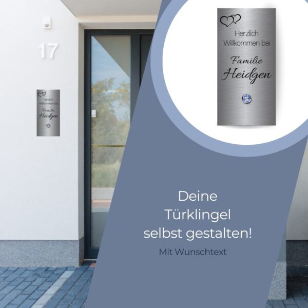 klingel aus edelstahl 13x26 cm | wunschgravur und led-taster tuerklingelschild graviert motive wunschtext klingel