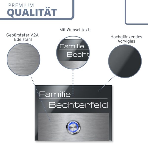 designer klingel mit gravur und einem led taster tuerklingel edlestahl acryl individuell qualitaet 2