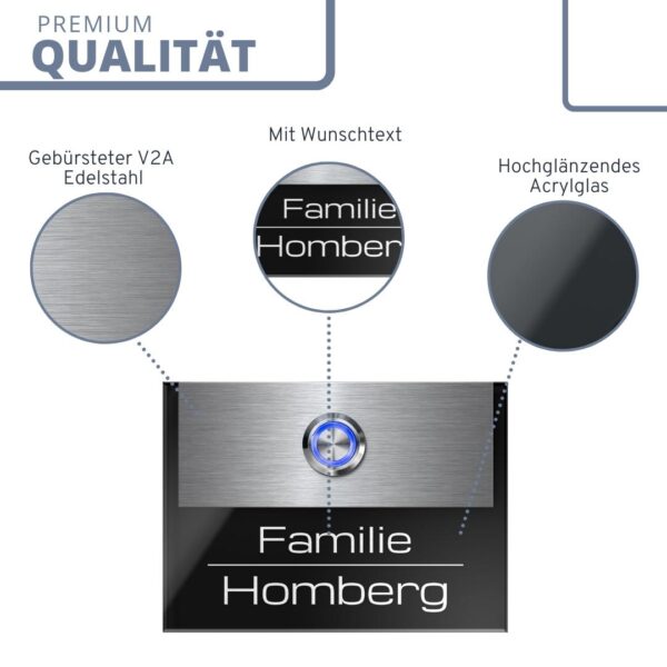 klingel mit gravur und led taster klingelplatte 11x8 cm tuerklingel edlestahl acryl individuell qualitaet 5