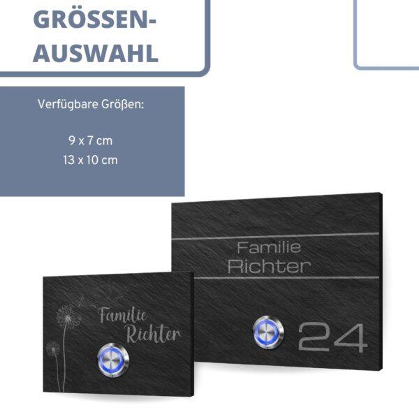 schiefer klingel mit gravur, motiv und led-drücker | ab 9x7 cm groesse tuerklingel gravur individuell mietwohnung