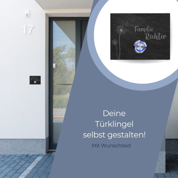 schiefer klingel mit gravur, motiv und led-drücker | ab 9x7 cm hauskauf neubauwohnung altbauwohnung graviert klingel