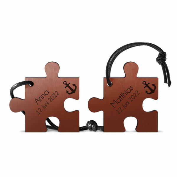 puzzle anhänger aus leder