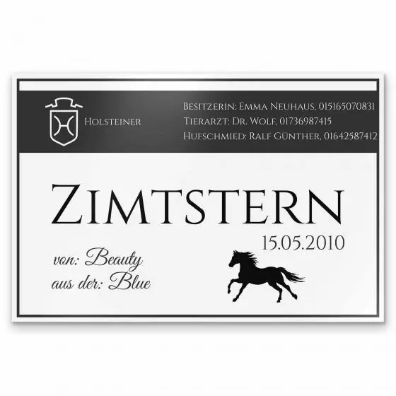 Stalltafel mit farbigem Druck aus hochwertigem Alu Dibond mit eigenem Wunschtext und Motiven