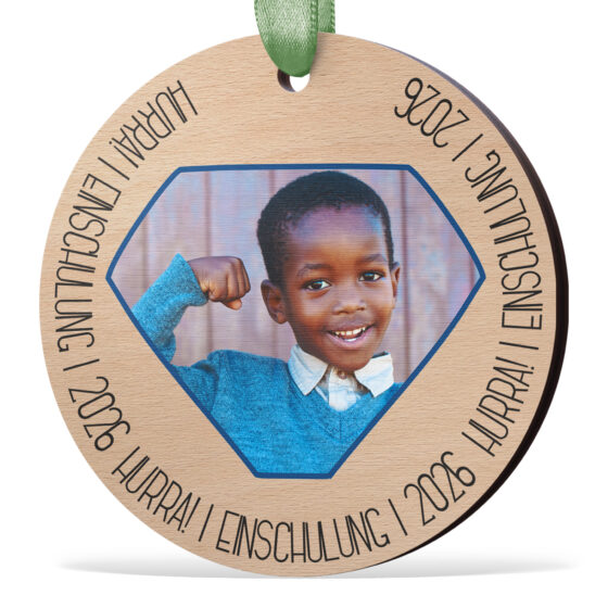 Einschulungsanhänger mit eigenem Foto in Diamant Form