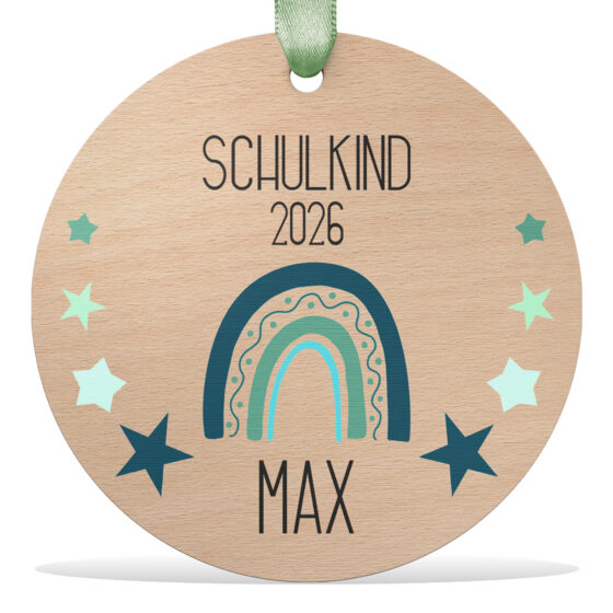 Schultüten Anhänger mit blauem Regenbogen Design