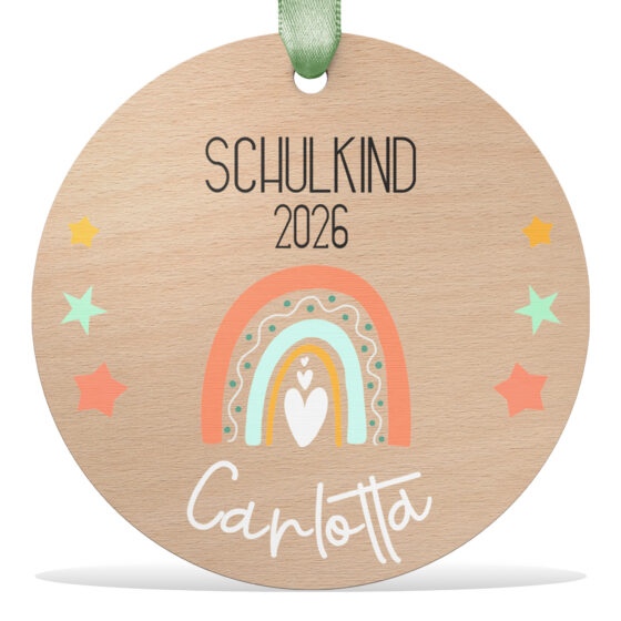 Holz Anhänger mit Regenbogen Design für Schulkinder