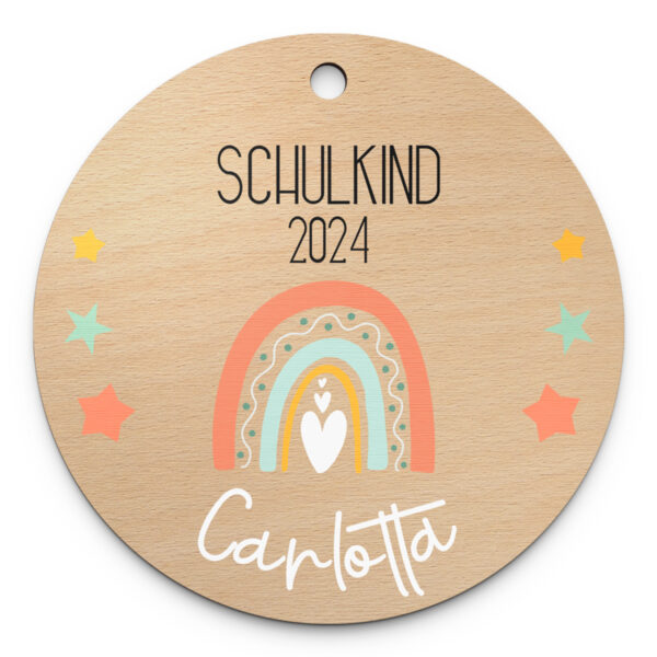 holz anhänger mit regenbogen design für schulkinder