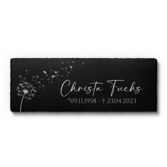 Schiefer Grabtafel mit Motiv Pusteblume