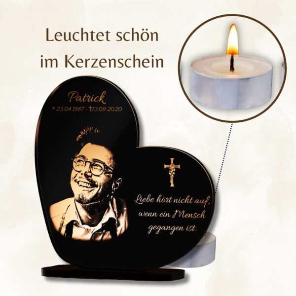 herz zum aufstellen mit wunschgravur aus acrylglas ab 14x14 cm leuchtendes andenken friedhof grab urnengrab