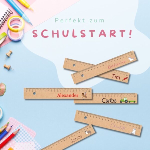 holz lineal bunt bedruckt für kinder aus echtholz lineal personalisiert kinder schulstart