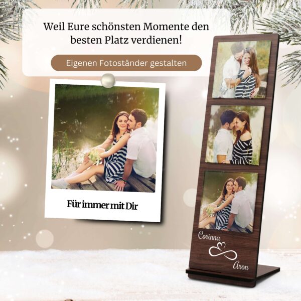 Personalisierter Fotoständer mit 3 Acrylglas Fotos personalisiert holz fotogeschenk fotoaufsteller standbild scaled