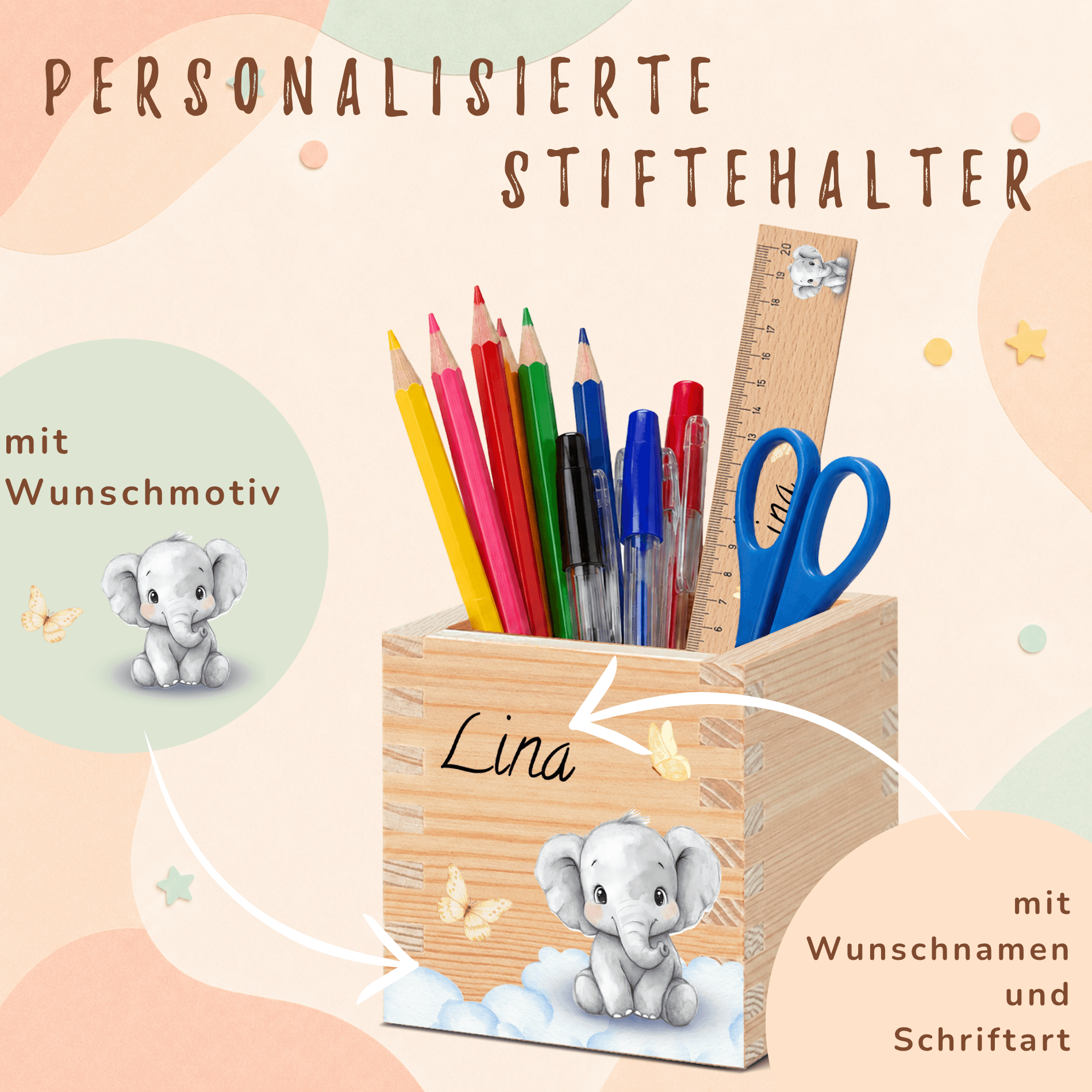 dekorativer-holz-organizer-wunschdesign Kinder Stiftehalter aus Holz personalisiert mit Namen – Bild 4