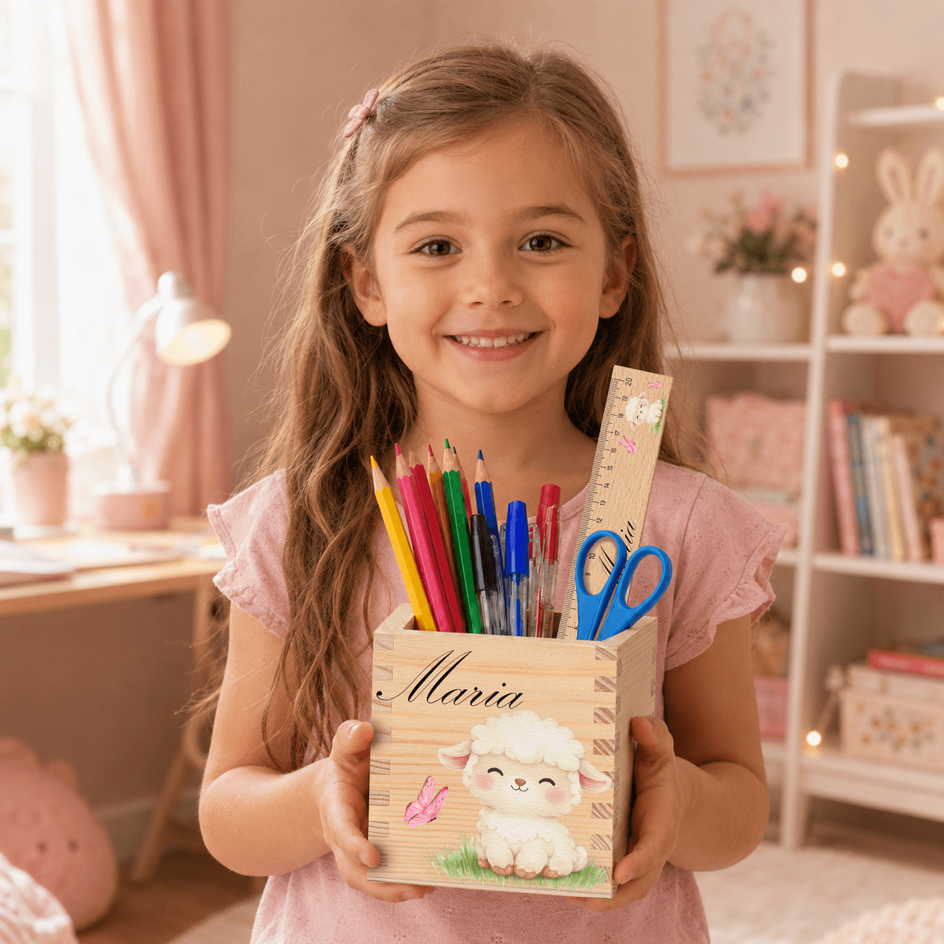 individuelle-holzbox-tier-fahrzeug-einhornmotive Kinder Stiftehalter aus Holz personalisiert mit Namen – Bild 6