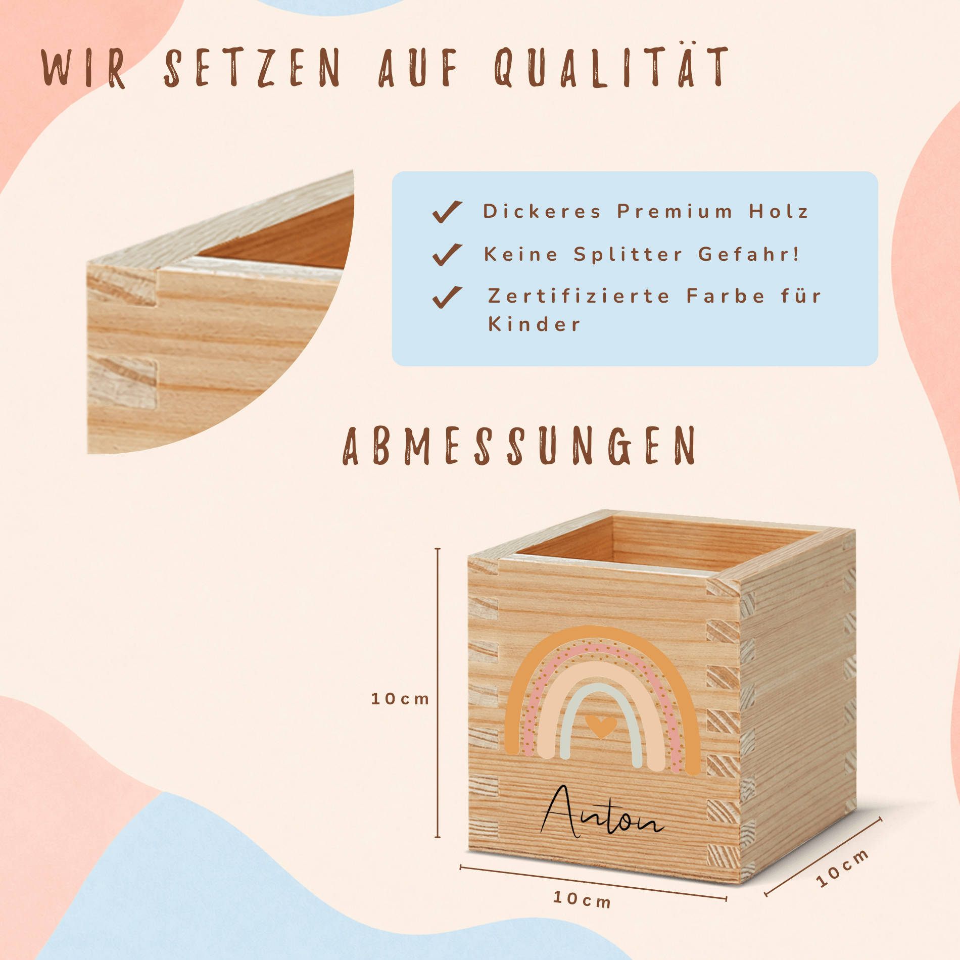 personalisierter-holz-stiftehalter-name-kinder Stiftehalter aus Holz mit Namen und Regenbogen – Bild 4