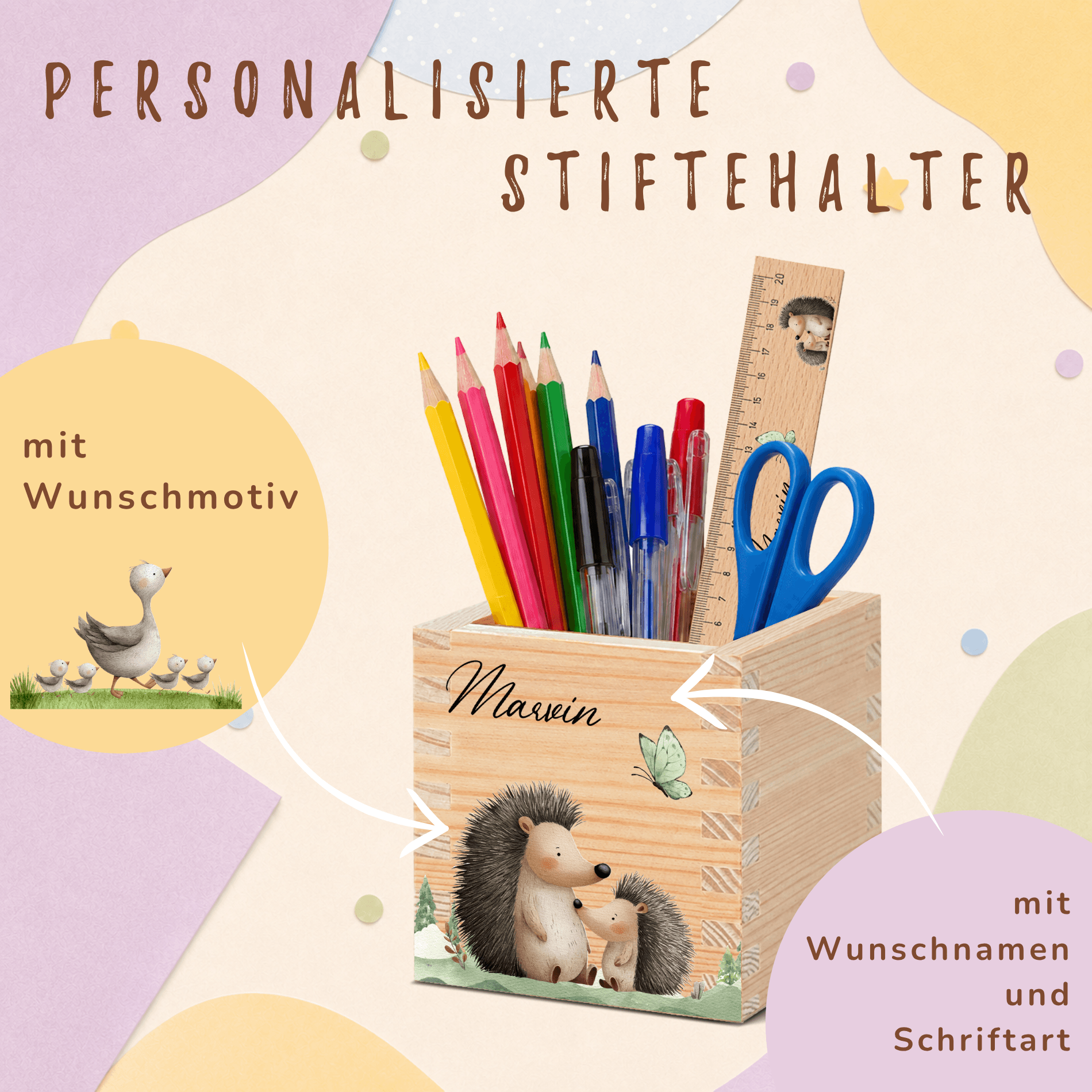 personalisierter-stiftehalter-holz-schulkind-name Personalisierte Kinder Stiftebox aus Holz – Bild 3