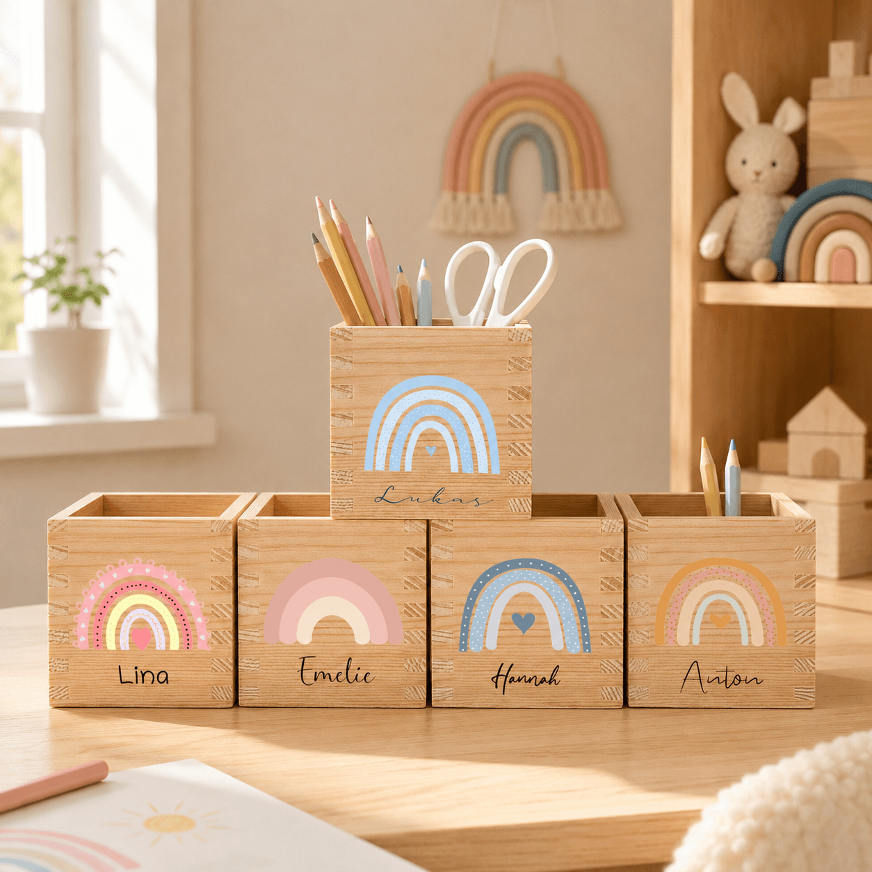 personalisierter-stiftehalter-wunschmotiv Personalisierter Holz Stiftehalter